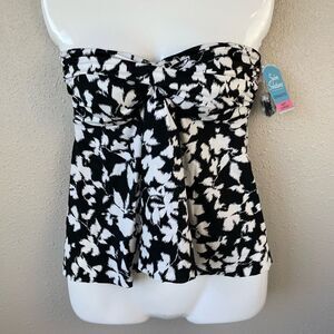NWT Swim Solutions Black and White Bandeau Tankini Size 8